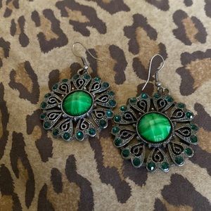 Lucky Brand Earrings- Green Gemstone Drops